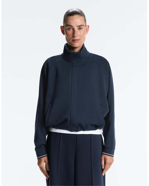 Oysho Blue Piqué Jacket With Cotton Contrast Piping
