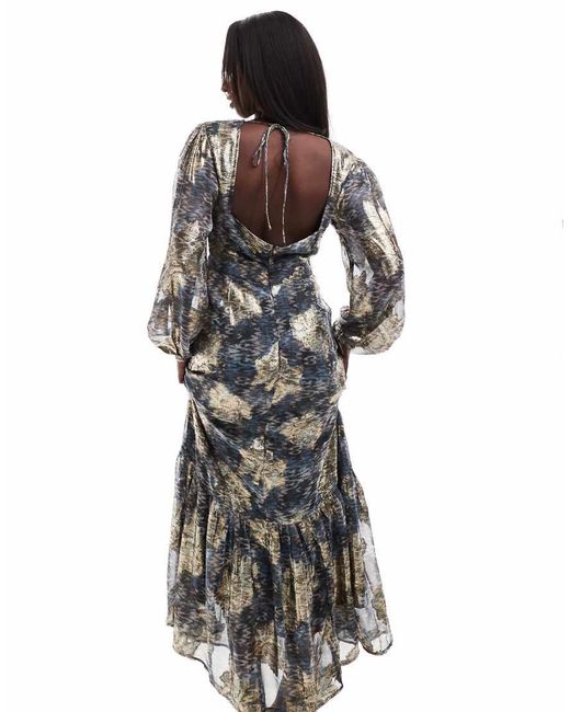 Finding Friday White Metallic Printed Balloon Sleeve Maxi Dress