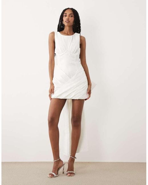 For Love & Lemons Natural Bridal Taffeta Boned Wrap Mini Dress With Bow Back