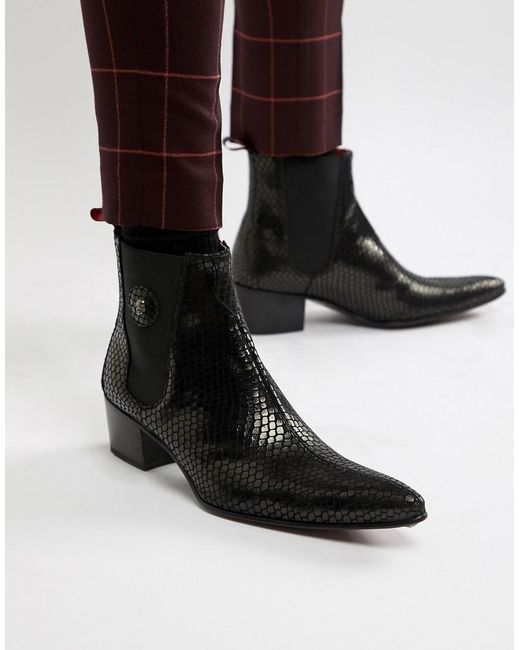 Jeffery West Sylvian Cuban Boots In Black Snake Print for men