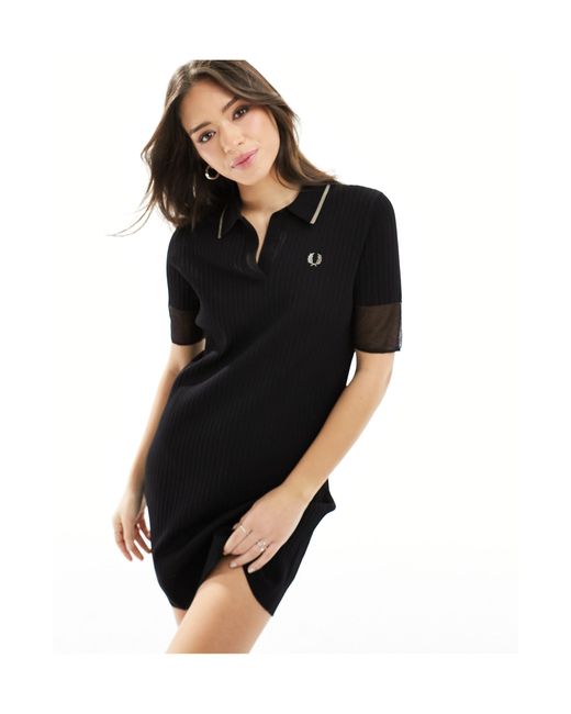Fred Perry Black Sheer Trim Knitted Dress