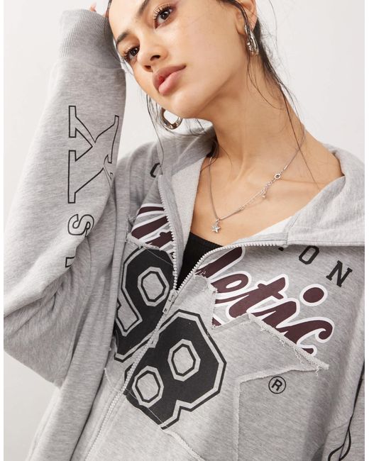 Sweat à capuche oversize d'ensemble zippé avec motif appliqué Collusion en coloris Gray