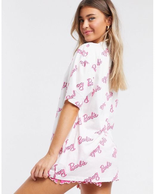ASOS Pink – Mix & Match – Pyjama-T-Shirt mit Barbie-Print
