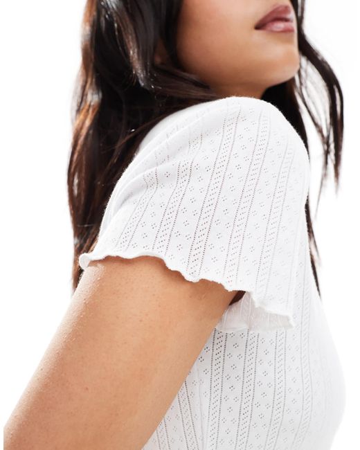 ONLY White Pointelle Lettuce Edge Baby Tee