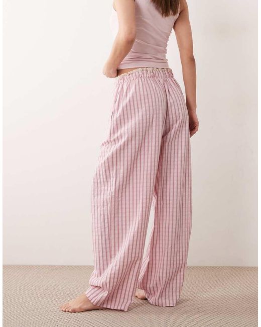 ASOS Pink Textured Pyjama Pants With Lace Waistband Trim