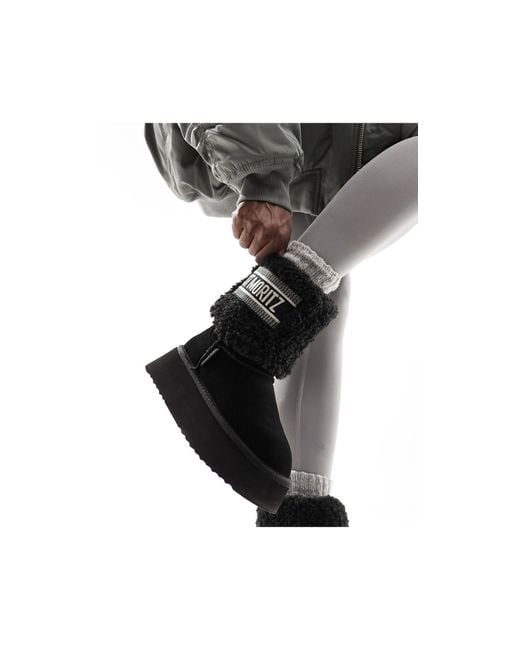 Steve Madden Black St.moritz Fluffy Cuff Ankle Boots