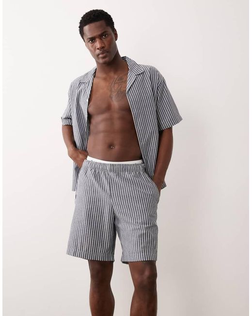 JJ Rebel Gray Co Ord Seersucker Shorts for men
