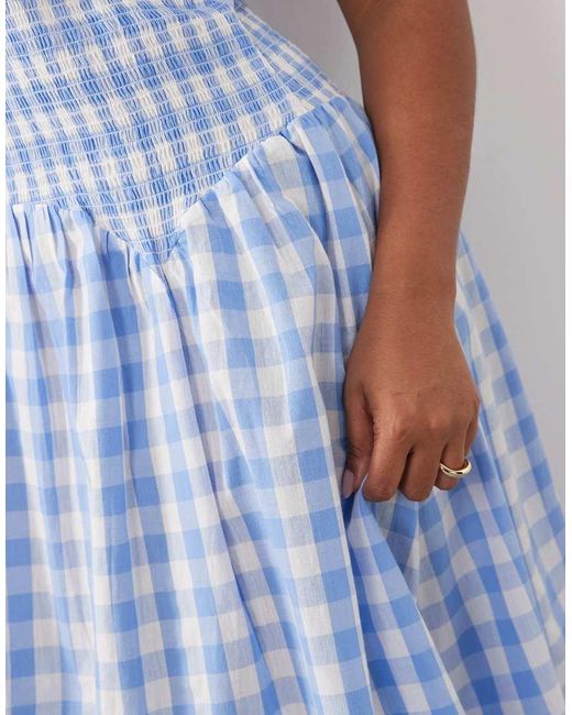 Esmee Curve Blue Shirred Drop Waist Maxi Beach Dress