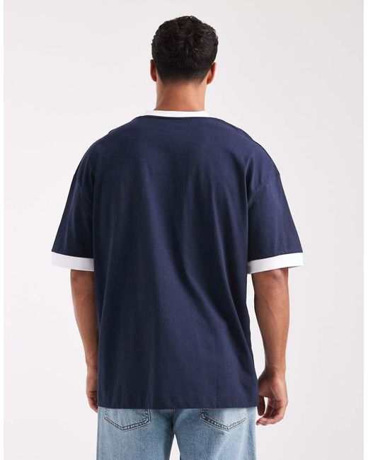 T-Shirt Oversize Con Scollo A V E Profili A Contrasto di ASOS in Blue da Uomo