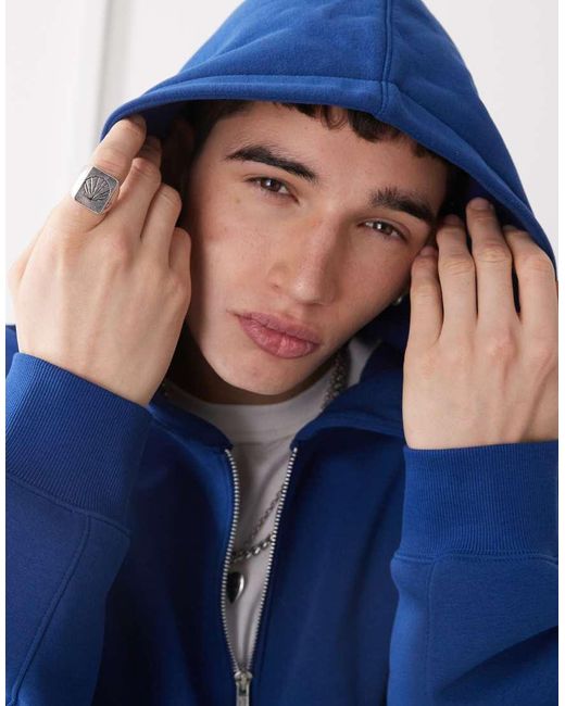 Collusion Blue Boxy Zip Through Hoodie Co-ord for men