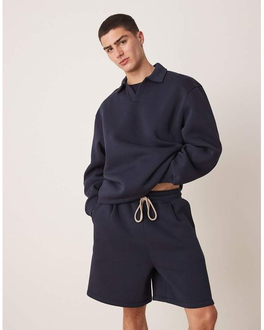 Pantalones Cortos Azul Marino Extragrandes Con Pinzas De (Parte De Un Conjunto) ASOS de hombre de color Blue