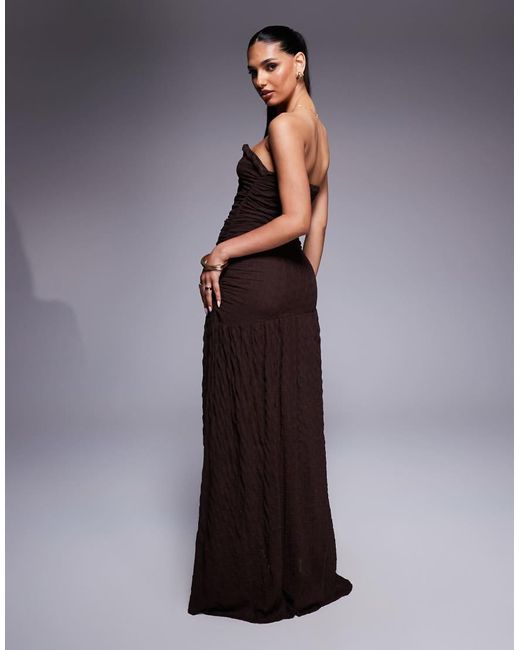 ASOS Getextureerde Bandeau Maxi Jurk Met Verlaagde Taille, Gebogen Zoom En Veters in het Purple