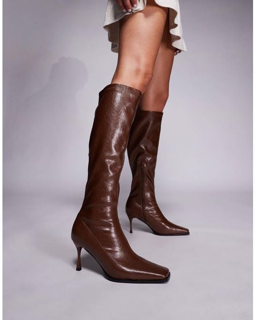 Public Desire Brown Scorpion Square Toe Heeled Knee Boots