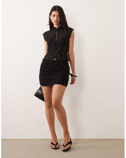 ASOS Black Co-ord Lace Mandarin Waist Coat
