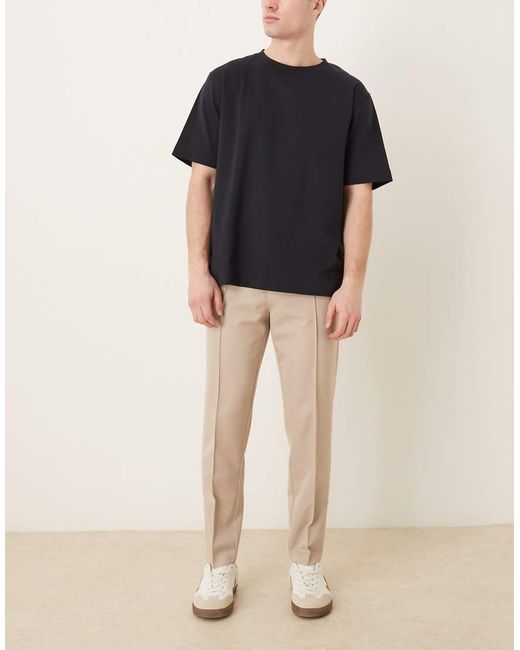 ASOS Natural Tapered Dress Pants With Pintucks for men