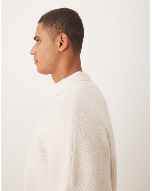 ASOS Natural Super Oversized Boxy Fit Knitted Fisherman Rib Notch Neck Jumper for men