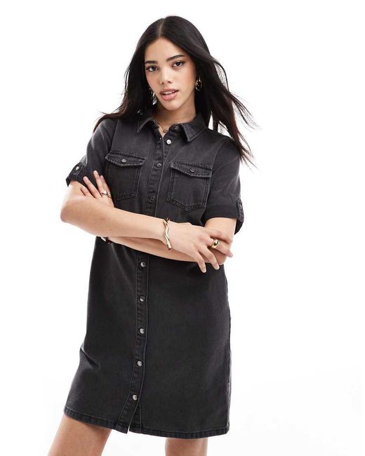 Vero Moda Black Short Sleeved Denim Mini Dress