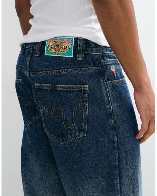 ICECREAM Blue Scoop Denim Jeans With Running Dog Applique for men
