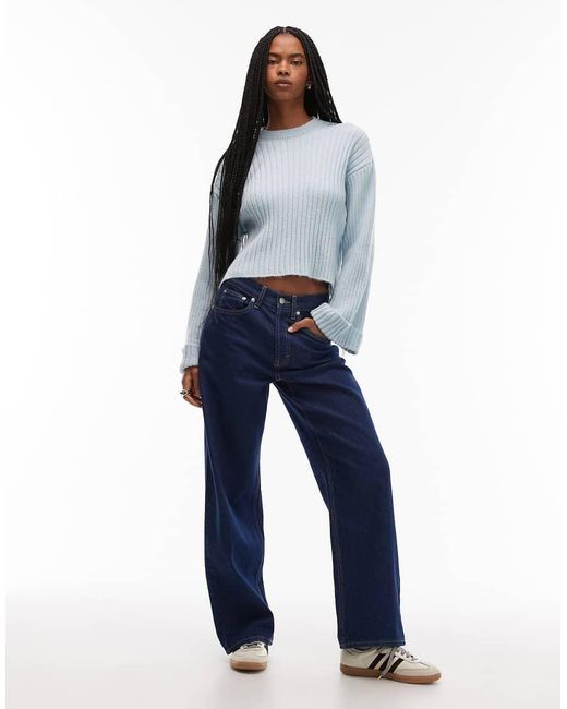 ASOS Blue Knitted Jumper With Turn Up Cuff