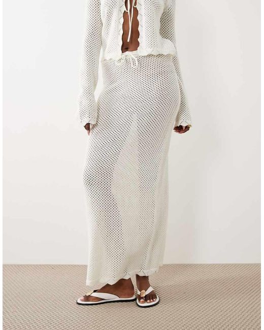 The Frolic Gray Exclusive Cotton Rich Open Crochet Scallop Edge Tie Front Maxi Beach Skirt