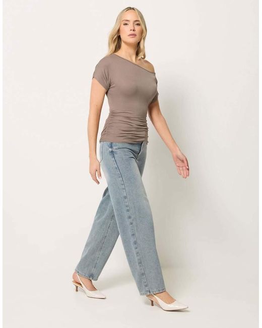 Long Tall Sally Blue Off Shoulder Ruched Top