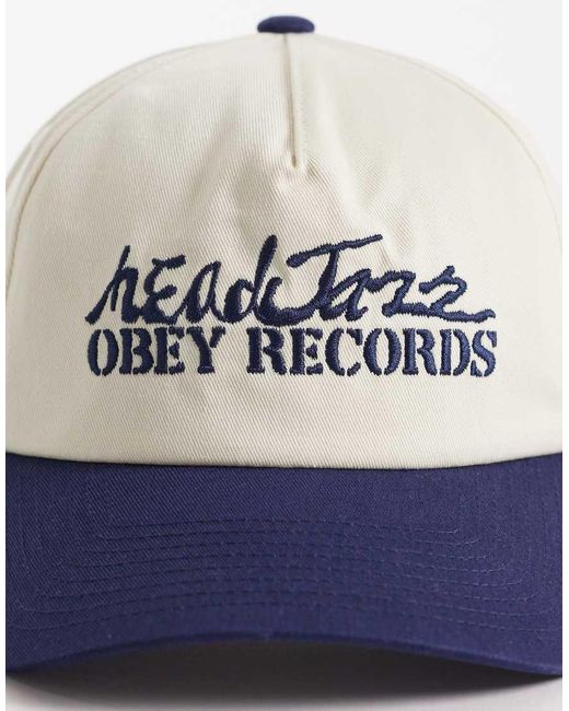 Obey White Jazz Records Script Snapback Contrast Peak Cap