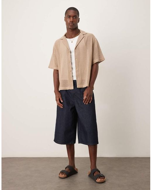 ASOS Natural Boxy Deep Revere Textured Shirt for men