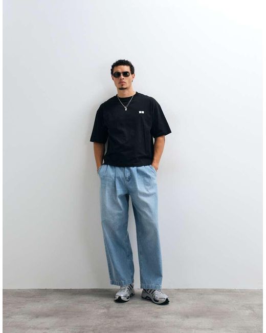 ASOS Blue Boxy Oversized T-shirt With Scribbled Kyoto Bubble Text Print for men