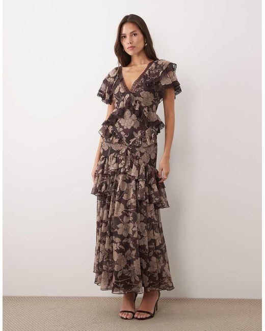 ASOS Natural Full Hem Ruffle Dress With Trim Detail And Open Back
