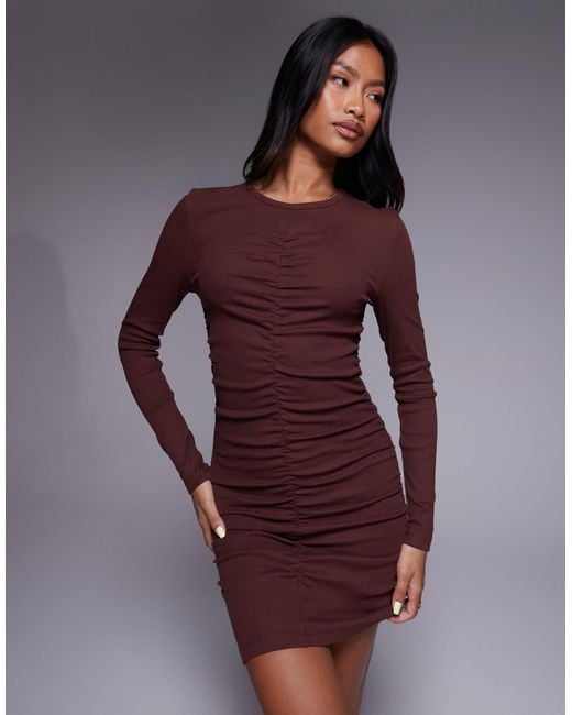 ASOS Brown – gerafftes und geripptes minikleid