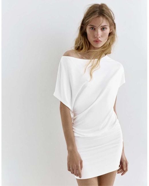 Pull&Bear White Short Asymmetric Dress
