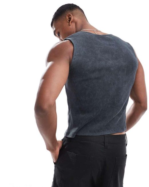 Top Senza Maniche Attillato Slavato A Coste di ASOS in Blue da Uomo