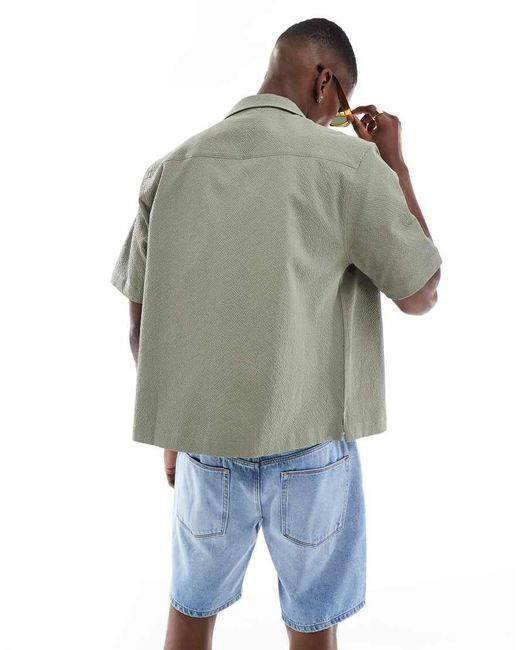 ASOS Gray Boxy Revere Seersucker Shirt for men