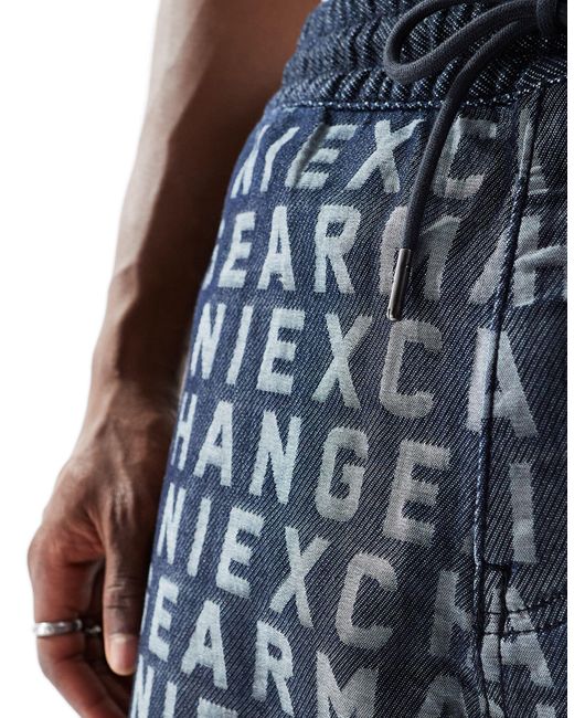 Armani Exchange Blue All Over Jacquard Logo Woven Shorts for men