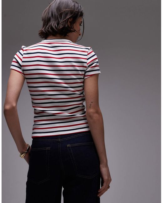 T-shirt basique ajusté à rayures en tissu côtelé - rouge, blanc et Tommy Hilfiger en coloris Multicolor