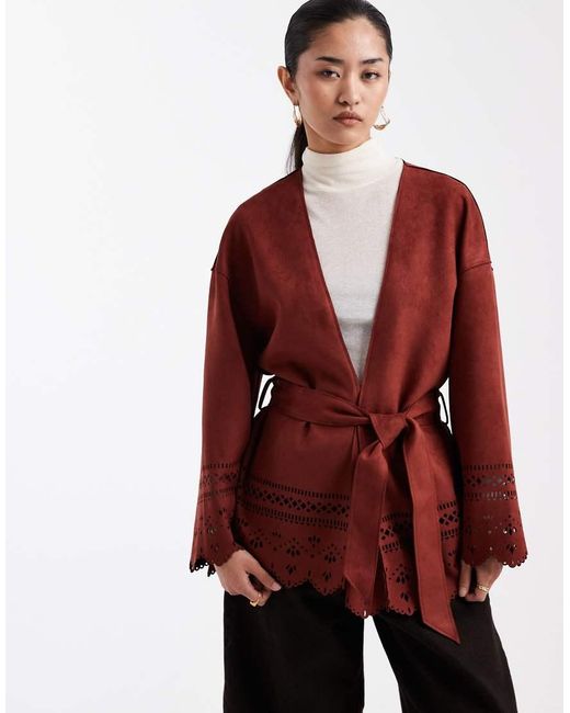 Miss Selfridge Red Faux Suede Cut Work Jacket