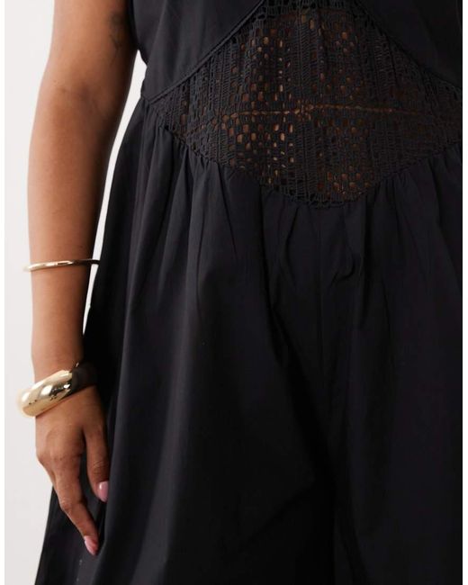 ASOS Black Asos Design Curve Jumpsuit With Crochet Waist Panel