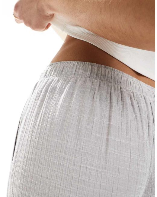 Stradivarius White Linen Look Pull On Crinkle Pants