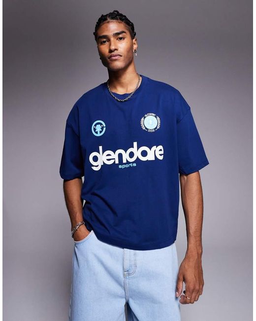ASOS Recht Oversized T-Shirt Met Grafische Sportprint in het Blue voor heren