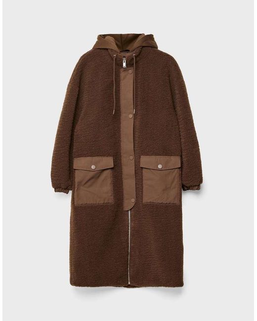Stradivarius Brown Long Faux Shearling Lined Coat