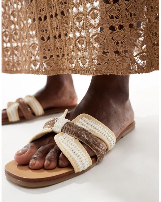 Steve Madden Brown Edriah Embellished Strap Flat Sandals