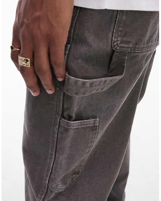 Topman Brown Premium Heavy Canvas Carpenter Pants for men