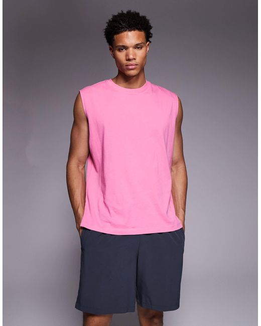 4505 Pink Icon Oversized Cotton Pump Training Tank With Quick Dry Finish for men