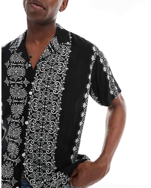 Jack & Jones Black Oversize Shirt With Stripe Print for men