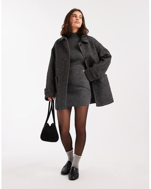 ASOS Gray Wool Blend Textured Jacket With Collar