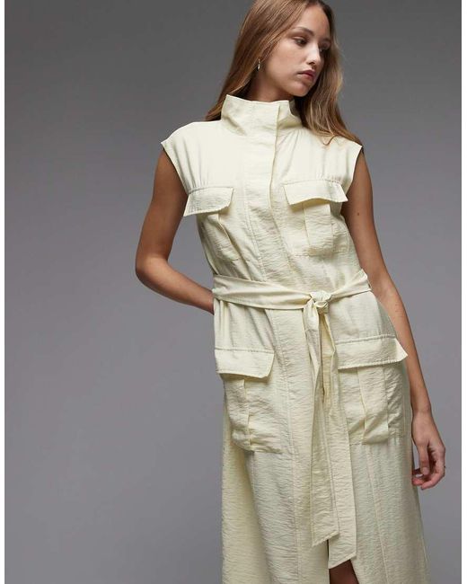 ASOS Gray Utility Style Maxi Dress With Tie Waist