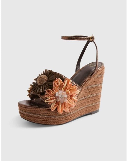 River Island Brown 3D Raffia Flower Wedges