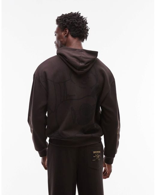 True Religion Black Big T Logo Detail Zip Through Hoodie Co-Ord for men