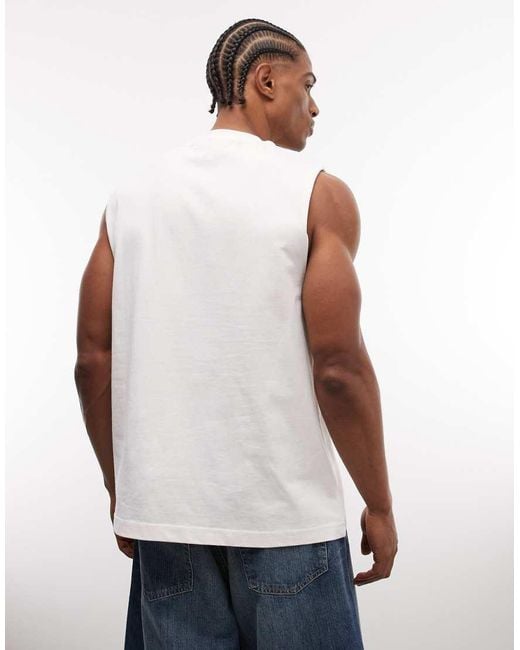 Faded Store White Boxy Oversized Fit Logo Vest for men