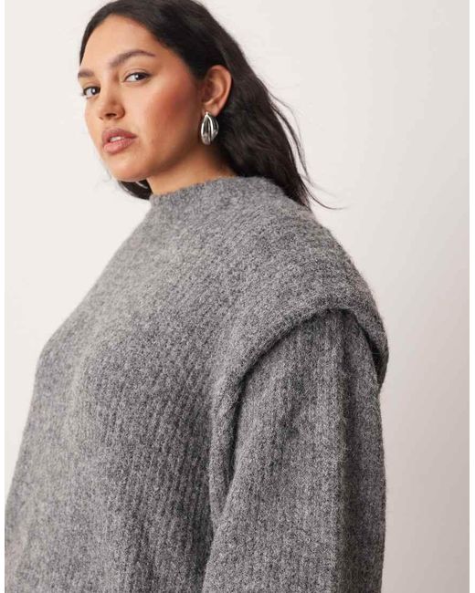 ARRANGE Gray Curve Rib Knitted Shoulder Pad Jumper
